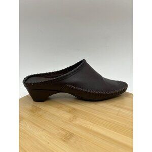 Women's Brown Leather Mules Size 9 |‎ Comfort Slip-On Low Heel Clogs